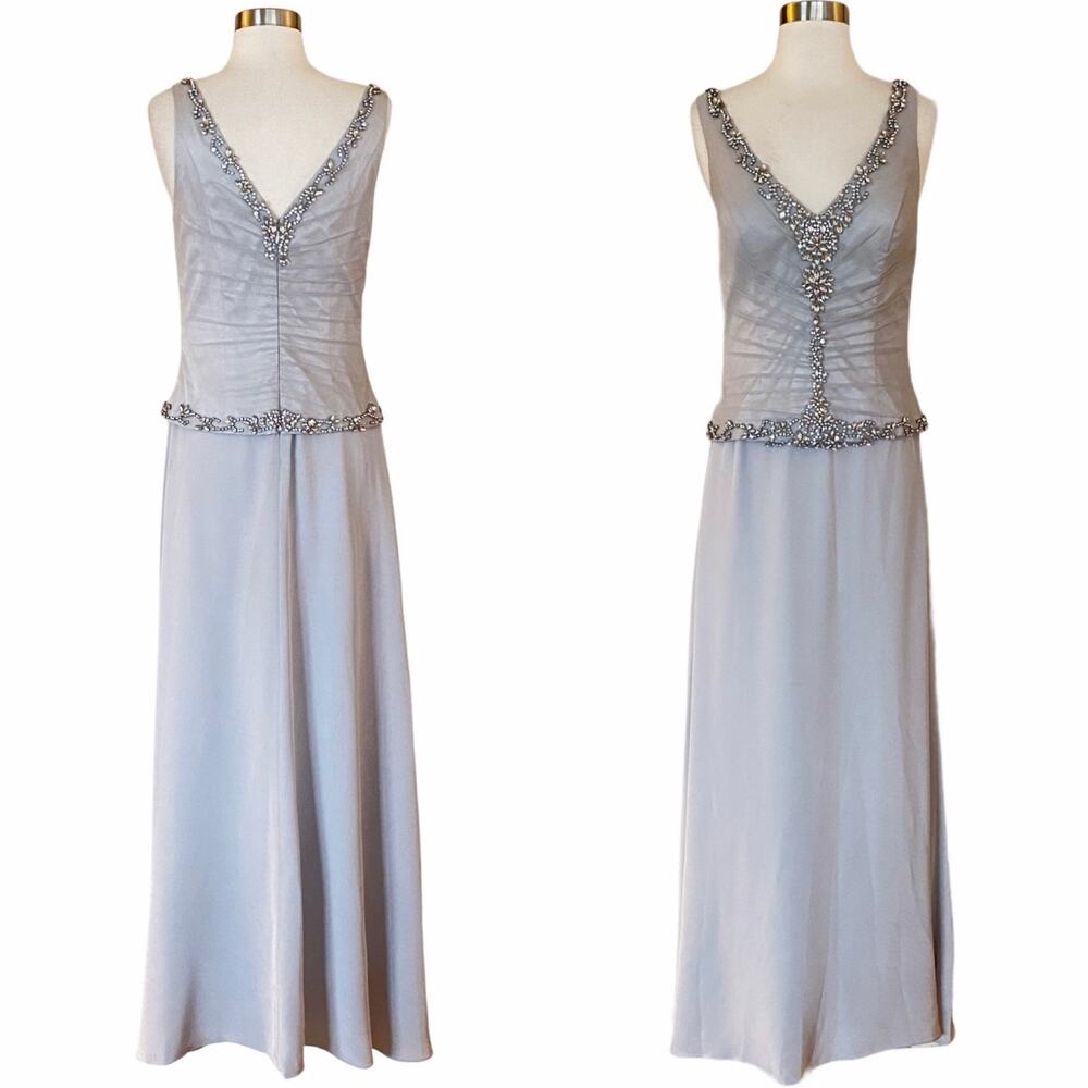 LARA A-Line Formal Dress Chiffon Layer Rhinestones Embellished Prom Gown Gray 8